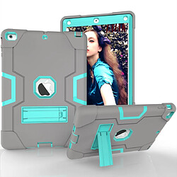 Wewoo Coque Pour iPad 5/4 Silicone de couleur de contraste + PC Combinaison avec support Gris + Aqua