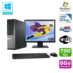 Lot PC DELL Optiplex 390 DT G630 2.7Ghz 8Go 750Go Graveur WIFI W7 Pro + Ecran 22 - Occasion