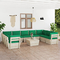 Maison Chic Salon de jardin palette 10 pcs avec coussins - Table et chaises d'extérieur - Mobilier/Meubles de jardin Moderne - Table et chaises d'extérieur - Mobilier/Meubles de jardin Moderne épicéa imprégné -MN38068