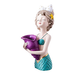 Sculpture De Bureau à Domicile En Résine De Vase à Fleurs Sèches Fille Mignonne Mermaid_Blue