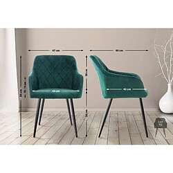 Decoshop26 Lot de 2 chaises de salle à manger coutures en losanges style retro chic en tissu velours vert en pieds en métal noir 10_0001561