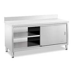 Helloshop26 Meuble bas en acier inoxydable plan de travail cuisine armoire avec portes coulissantes avec dosseret 180 x 60 cm capacité de 600 kg 14_0005095