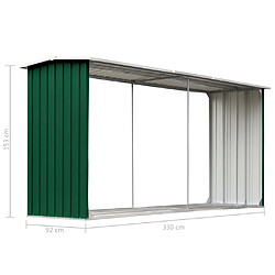 vidaXL Abri de stockage de bois Acier galvanisé 330x92x153 cm Vert pas cher