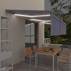 Maison Chic Auvent manuel rétractable avec store | store extérieurs de porte | Marquise Brise-soleil et LED 6x3 m Bleu et blanc -GKD68743