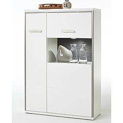 Pegane Buffet / Vaisselier gauche en verre blanc brillant et éclairage LED - Longueur 94 x Hauteur 137 x Profondeur 38 cm