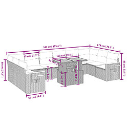 Avis vidaXL Salon de jardin 11 pcs avec coussins beige résine tressée