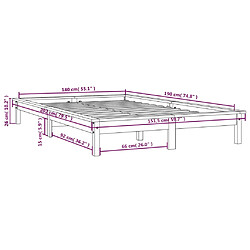 vidaXL Cadre de lit sans matelas gris 140x190 cm bois de pin massif pas cher