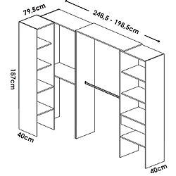 Pegane Kit armoire dressing d'angle extensible en bois mélaminé coloris blanc - Longueur 198-248 x Profondeur 79 x Hauteur 187 cm