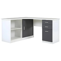 Vente-Unique Bureau d'angle NORWY - 2 portes & 2 tiroirs - Blanc & Gris