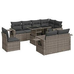 vidaXL Salon de jardin 9 pcs avec coussins gris résine tressée