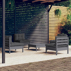 Maison Chic Ensemble de 5 Tables et chaises d'extérieur avec coussins,Salon de jardin anthracite bois de pin -GKD161230