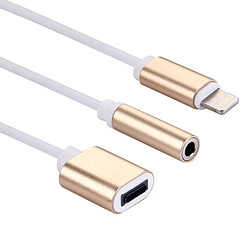 Wewoo Adaptateur Câble de chargeur 10cm Lightning 8 broches femelle et audio 3,5 mm vers mâle Lightning 8 broches pour iPhone 7 7 Plus, 6 6 Plus, 6 6 Plus, prise en charge iOS 10.3.1 (Or)