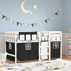 Avis Vidaxl Lit mezzanine enfants et rideaux blanc/noir 80x200cm pin massif