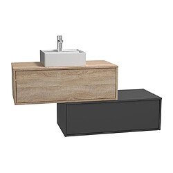 Vente-Unique Meuble de salle de bain suspendu naturel clair et anthracite avec simple vasque carrée et deux tiroirs - 94 cm - TEANA II