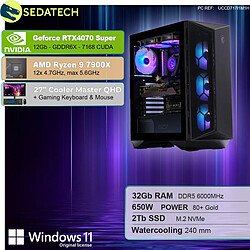 Sedatech Pack PC Gamer ATX Compact • AMD Ryzen 9 7900X • RTX4070 Super • 32Go DDR5 • 2To SSD M.2 • Windows 11 • Moniteur 27''