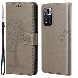 Etui en PU motif chouette et arbre avec support gris pour votre Xiaomi Redmi Note 11 Pro Plus/Redmi Note 11 Pro