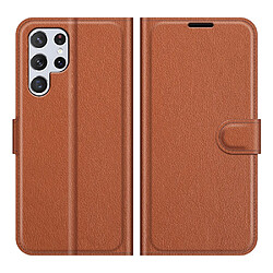 Etui en PU texture litchi, fermeture magnétique marron pour votre Samsung Galaxy S22 Ultra