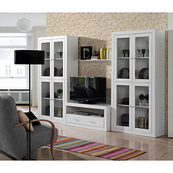 Avis Pegane Vitrine meuble de rangement 4 portes en MDF et pin massif laqué blanc - Longueur 100 x Profondeur 37 x Hauteur 200 cm