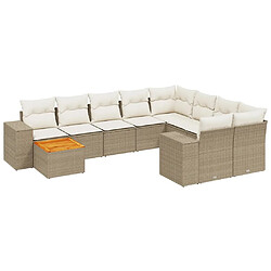 vidaXL Salon de jardin avec coussins 10 pcs beige résine tressée