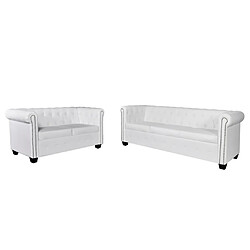 vidaXL Canapé Chesterfield à 2 places et à 3 places blanc 