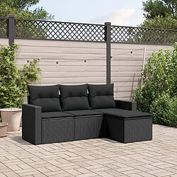 Maison Chic Salon de jardin 4 pcs avec coussins | Ensemble de Table et chaises | Mobilier d'Extérieur noir résine tressée -GKD46676