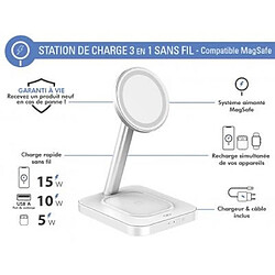 Force Power Chargeur induction 3 en 1 Stand Compatible MagSafe 15W avec chargeur Blanc