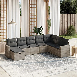 vidaXL Salon de jardin 8 pcs avec coussins gris clair résine tressée