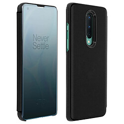 Avizar Housse OnePlus 8 Clapet Translucide Miroir Support Vidéo noir