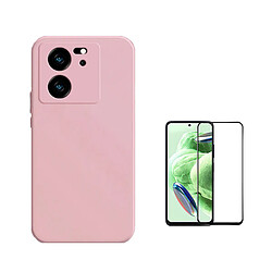 Kit Film Verre Trempé de la Étui Complète 5D + Étui Silicone Liquide Phonecare pour Xiaomi 13T - Rose