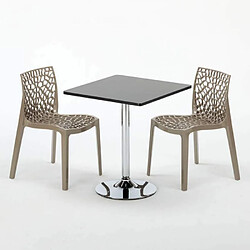 Grand Soleil Table Noir et 2 Chaises Colorées Polypro pas cher