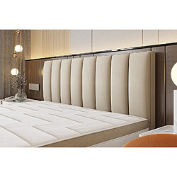 Avis TRADA Lit adulte rembourré Bond avec rangement et matelas ressorts ensachés 200x200 en beige