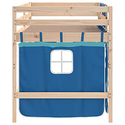 Vidaxl Lit mezzanine enfants et rideaux bleu 90x190cm bois pin massif pas cher