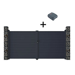 Vente-Unique Portail électrique battant aluminium plein L355 x H181 cm anthracite - NAZARIO