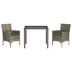 Avis Salle à manger de jardin 3 pcs,Table et chaise à dîner avec coussins Gris -MN89158