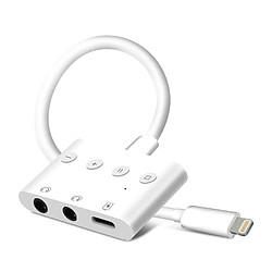 Avizar Adaptateur Audio/Charge Lightning vers Lightning et Double Jack 3.5mm 12cm Blanc