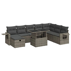 vidaXL Salon de jardin 9 pcs avec coussins gris résine tressée