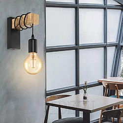 Stoex Applique Murale Intérieur Vintage Industrielle Lampe Murale E27 Luminaire Abat-jour en Métal avec Support en Bois pour Salon Couloir Bar (E27 Douil