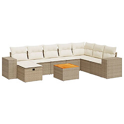 vidaXL Salon de jardin avec coussins 9 pcs beige résine tressée