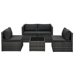 vidaXL Salon de jardin 5 pcs avec coussins Résine tressée Gris