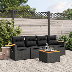 Maison Chic Salon de jardin 5 pcs avec coussins | Ensemble de Table et chaises | Mobilier d'Extérieur noir résine tressée -GKD30696