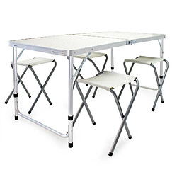 Helloshop26 Ensemble table tabourets de camping 120 cm aluminium meuble pliant jardin oudoor 16_0002494