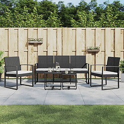 vidaXL Ensemble à manger de jardin avec coussins 5 pcs noir rotin PP