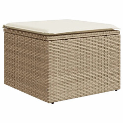 vidaXL Tabouret de jardin avec coussin beige 55x55x37cm résine tressée