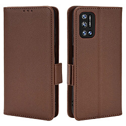 Etui en PU texture litchi, double fermeture magnétique avec support, marron pour votre Doogee N40 Pro