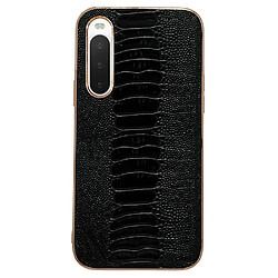 Coque en TPU + cuir véritable texture crocodile, anti-chutte, électroplaqué pour votre Sony Xperia 10 IV 5G - noir