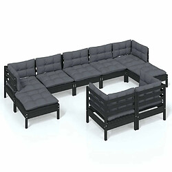 Maison Chic Salon de jardin 9 pcs + coussins - Mobilier/Meubles de jardin - Table et chaises d'extérieur Noir Bois de pin solide -MN71471