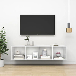 vidaXL Meuble TV mural Blanc brillant 37x37x142,5 cm Bois d’ingénierie