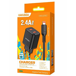 iKaku Kaku KSC-793 Chargeur adaptatif double port rapide 2,4 A 2 en 1 avec câble Lightning Noir