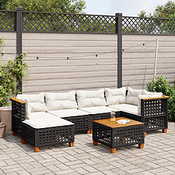 vidaXL Salon de jardin 7 pcs avec coussins noir résine tressée