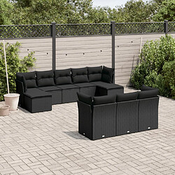 vidaXL Salon de jardin 10 pcs avec coussins noir résine tressée